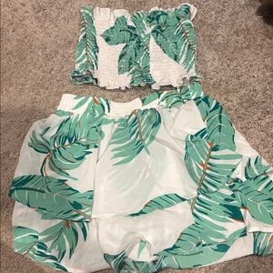 Tropical Leaf Print Two-Piece Set